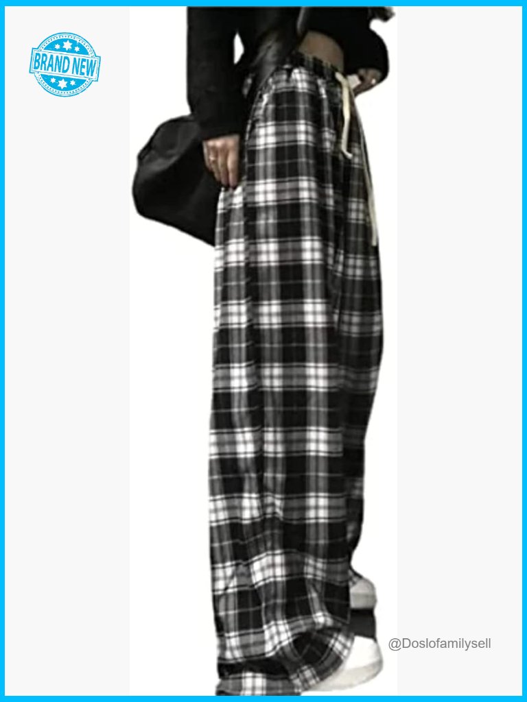 Plaid Baggy Jeans High Waisted Goth Grunge Y2k Streetwear Drawstring Pants